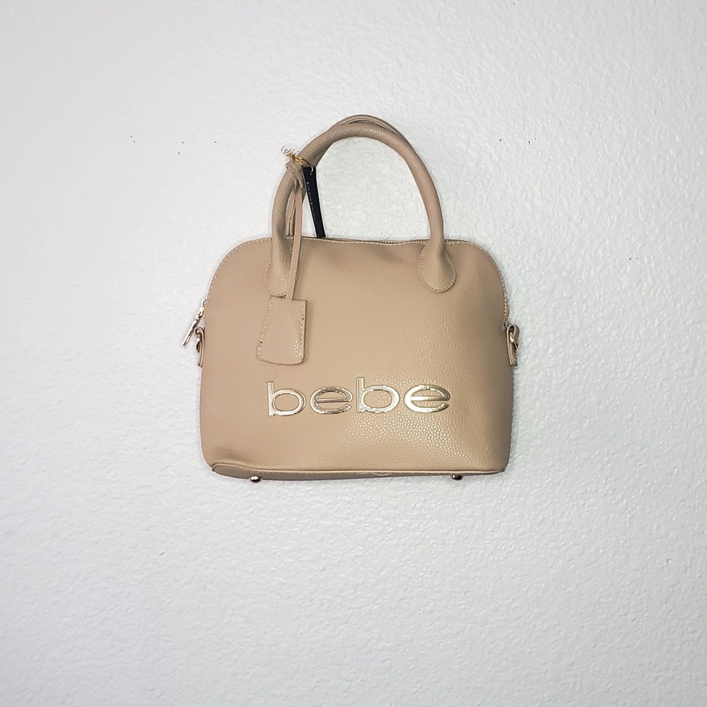 Bebe Fabiola Mini Dome Purse Beige With Gold Logo